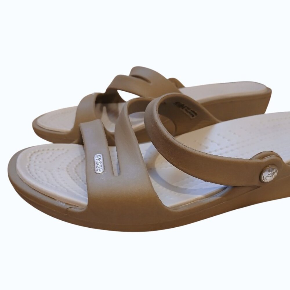 NWOT CROCS Patricia Wedge Tan Strappy Slip-On Coastal Sandals - Picture 3 of 12